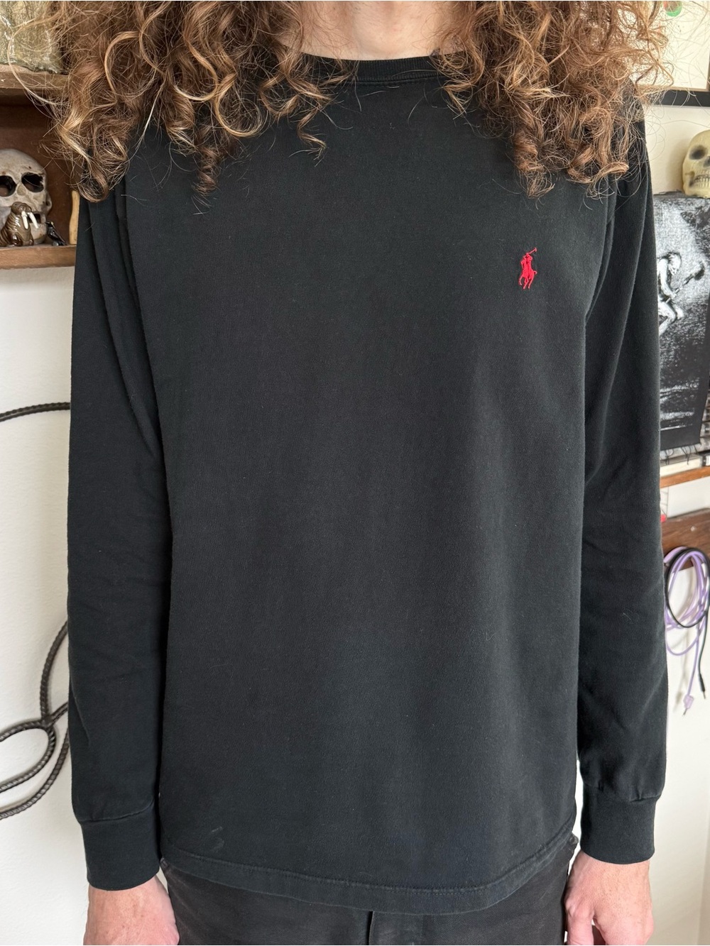 Vintage 90s Y2K Polo Ralph Lauren Black Cotton LS Shirt ~ Size Small